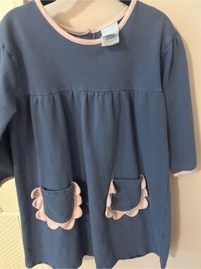 Bella Bliss Girls Blue Dress with Pink Trim and Scallop Pockets